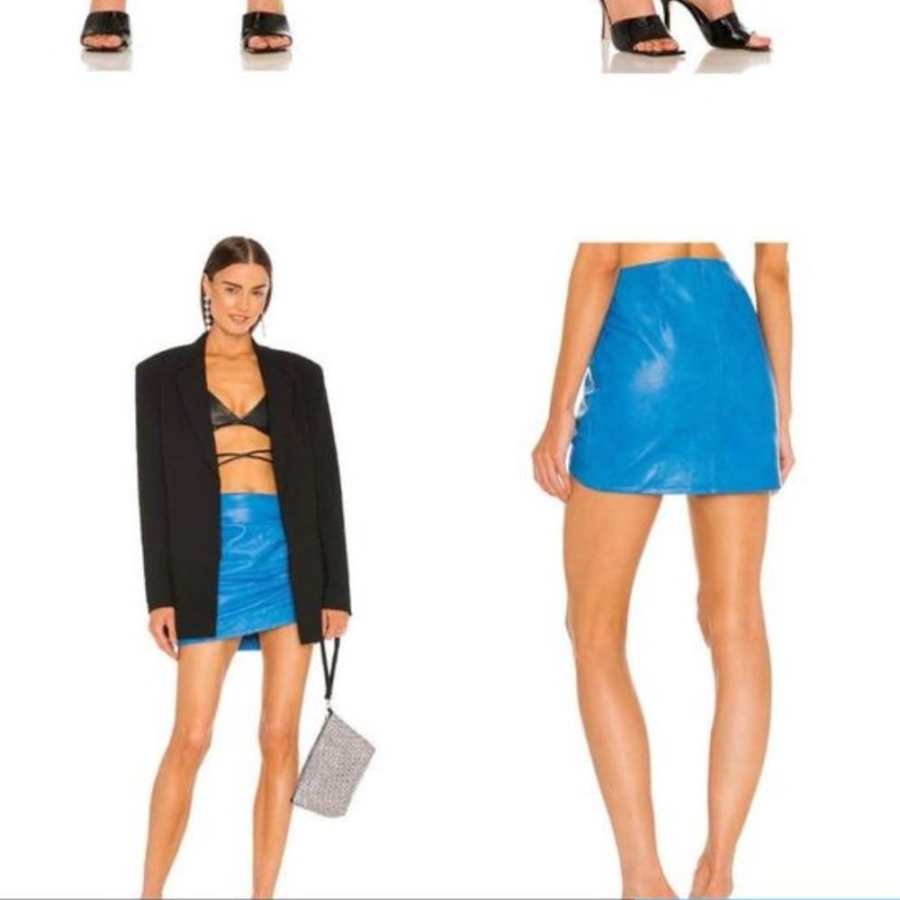 Lamarque x revolve Arica leather Skirt in blue denim color - Picture 3 of 6